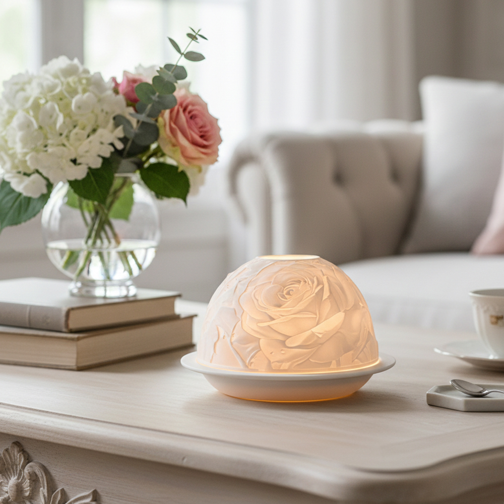 Candle Holder Decor - Elegancki porcelanowy świecznik w kształcie róży,