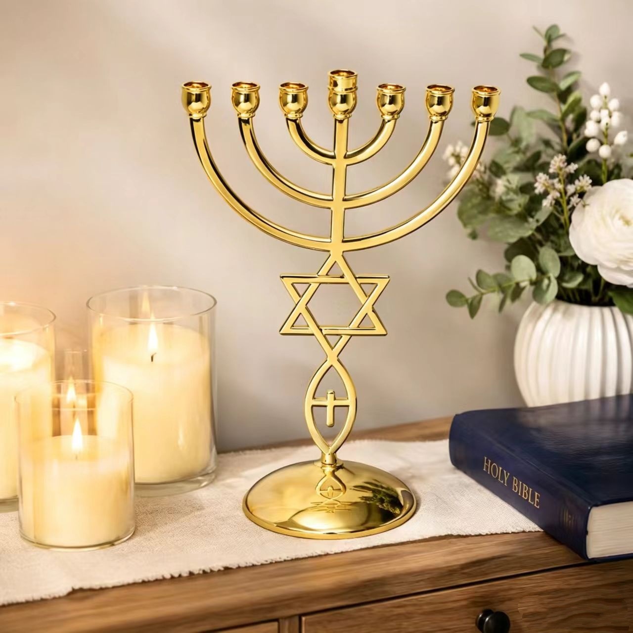 Candle Holder Decor - Zestaw siedmioramiennego świecznika na Chanukę, Gwiazda