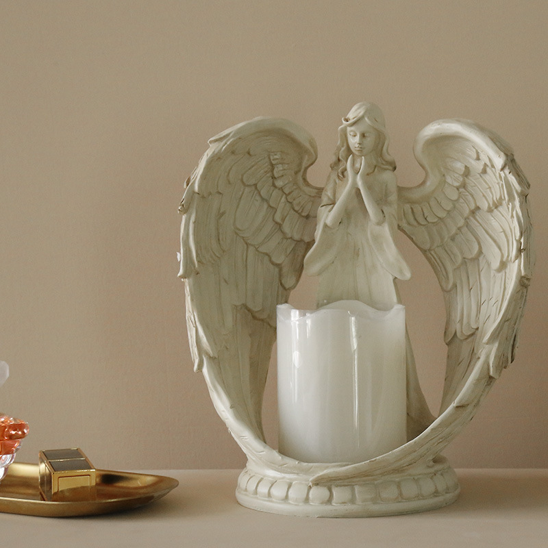Candle Holder Decor - Żywiczny aniołek, elektroniczny świecznik, dekoracja do