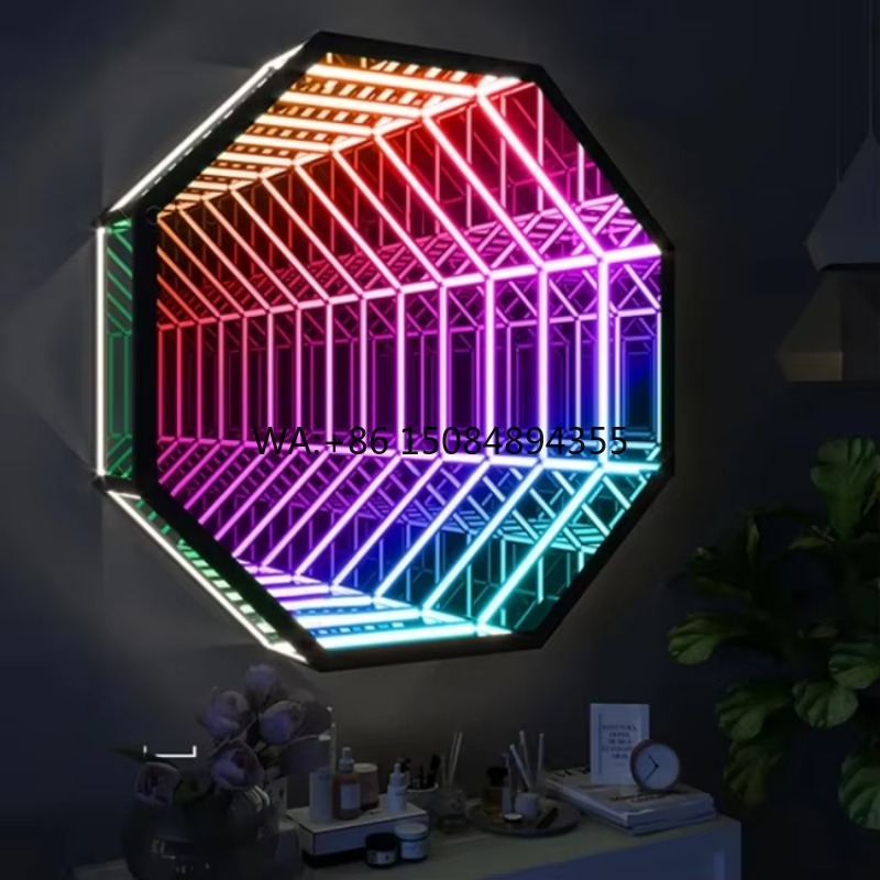 Decorative Mirror - Ośmiokątne lustro nieskończoności 3D, tunel świetlny,